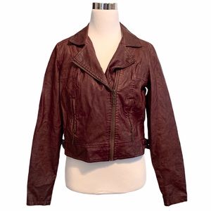 Jou Jou Women’s Vegan Leather Jacket Oxblood Brown Small